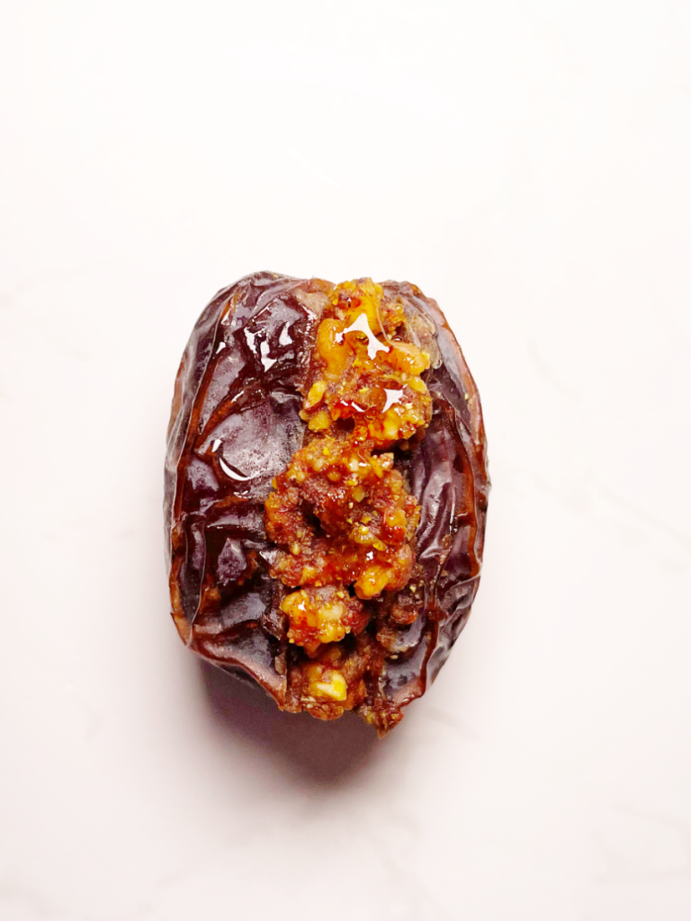 medjool date filled with walnut, cardamom, saffron and honey